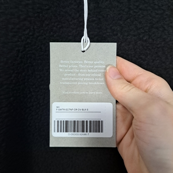 Everlane the renew fleece oversized crew sweatshirt black small NWT - Picture 10 of 10